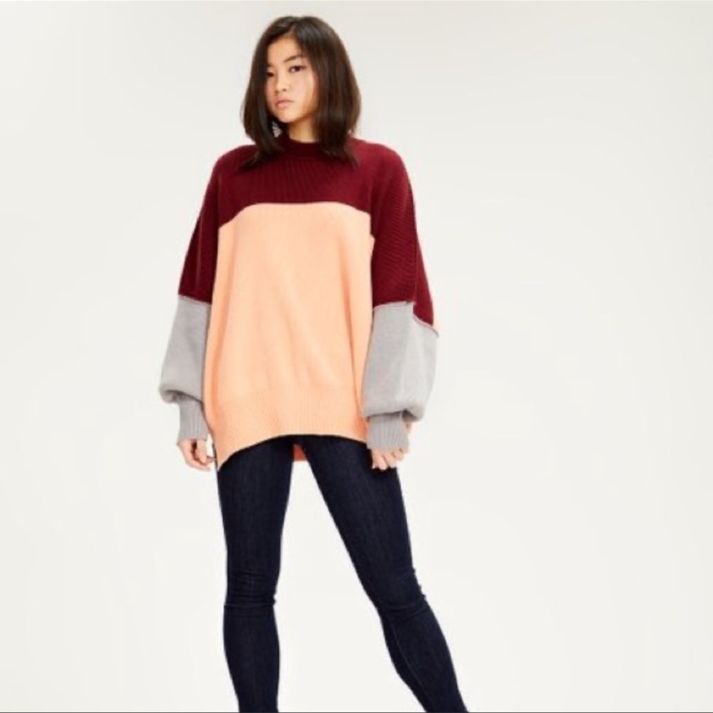 Free People Easy Street Oversized Sweater Color Block Size S In Peach Combo NWOT - Picture 2 of 16